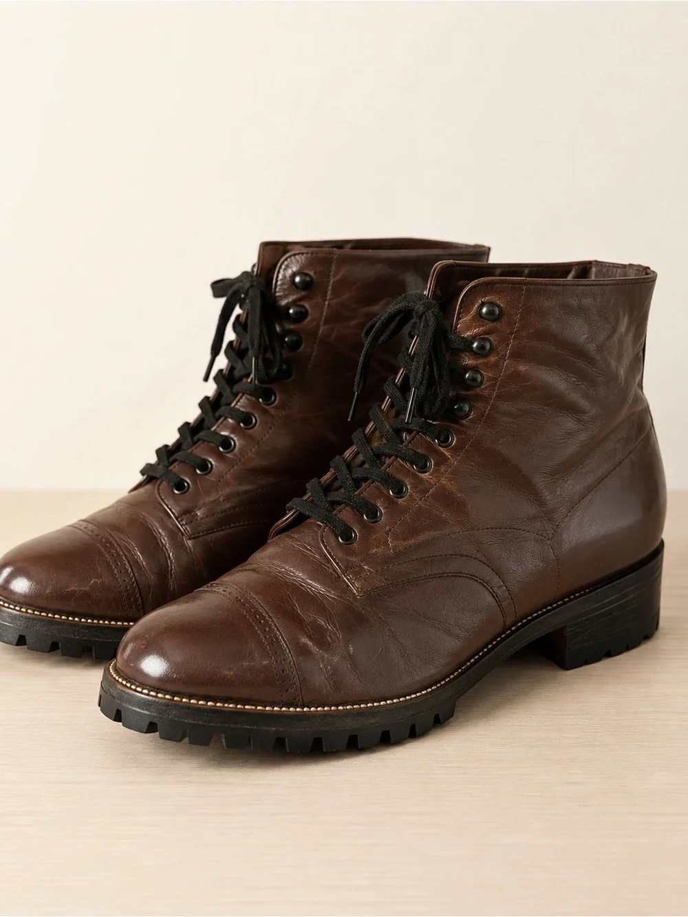 Stacy Adams Men’s Brown Leather Cap Toe Lace Up Ankle Boots Vibram Sole Size 12